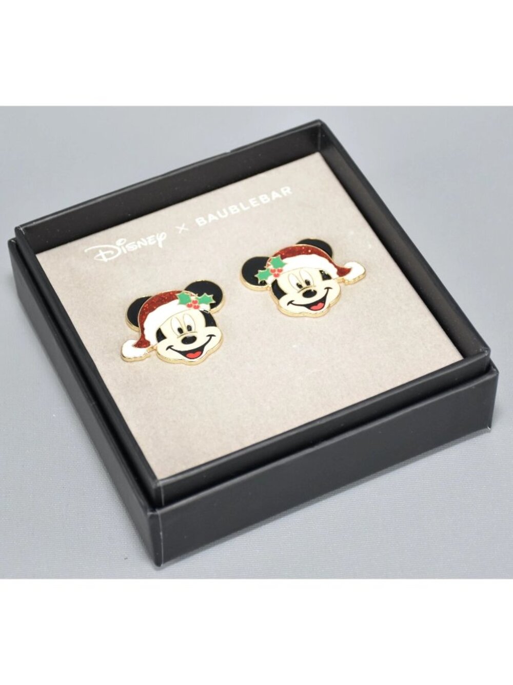 Disney x BaubleBar Mickey Mouse Santa Hat Stud Earrings New in Box